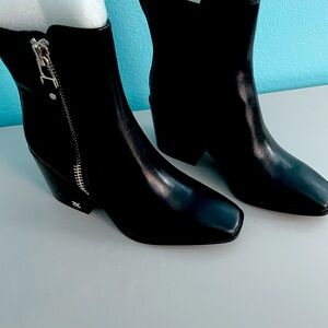 Sam Edelman Carlysle Black Leather Block Heel Silver Zipper Ankle Boots 5M